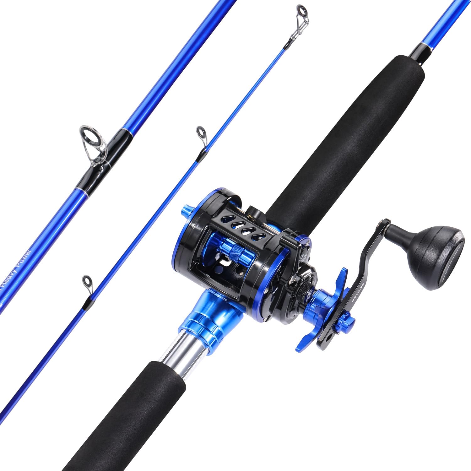 Sougayilang Trolling Fishing Rod and Reel Casting Combo, 2 Piece Catfish Fishing Rod with Conventional Reel, Aluminum Reel Seat for Big Saltwater Game Fish