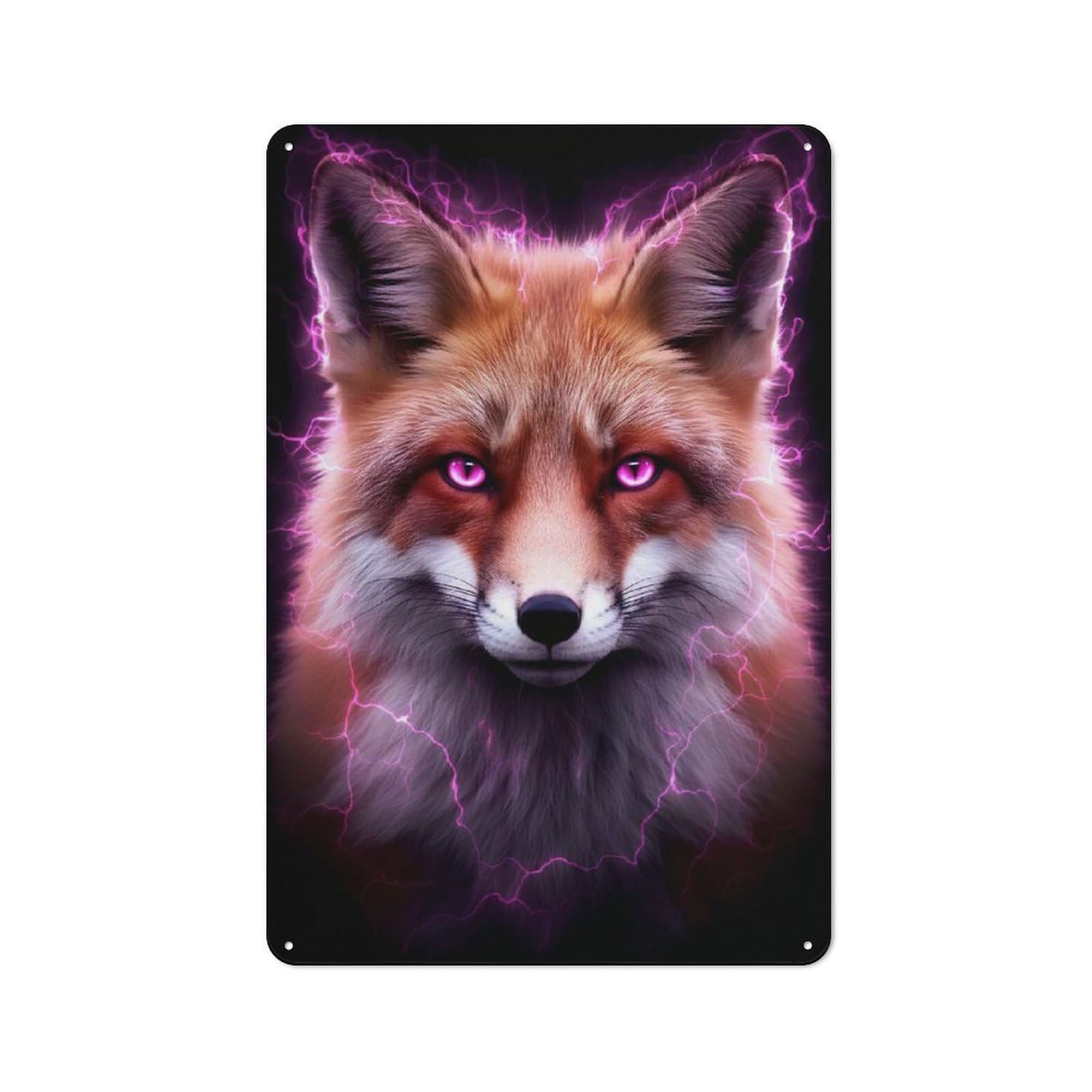 Junmoney Style-20 Fox With Pink Lightning Aura Rustic Metal Wall Sign 30X20cm For Bar Or Restaurant, A Decorative Metal Sign For Bars And Restaurants