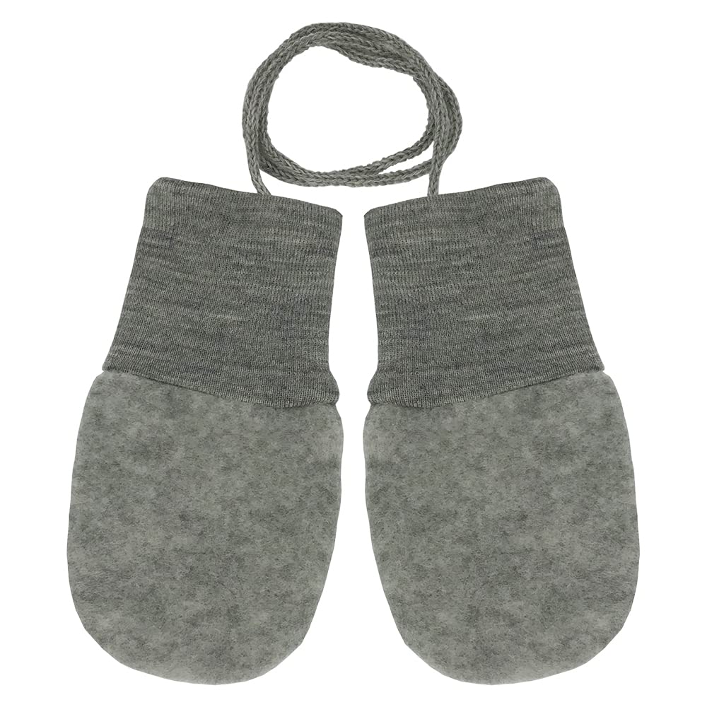 Ecoable Baby Thumbless Mittens: Organic Merino Wool Snow Gloves with String (Grey)