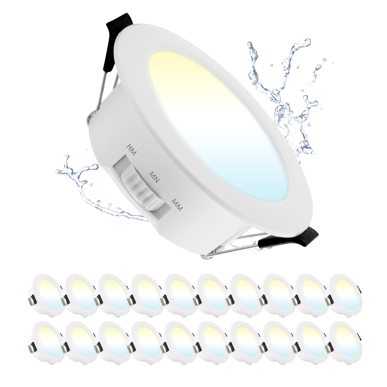 Lot de 20 Spot LED Encastrable 5W, Spot LED Extérieur, 3000K/4000K/6000K Réglable, Ø65mm-75mm Trou, spot Salle de Bain IP44 pour Cuisine Salon, Rond