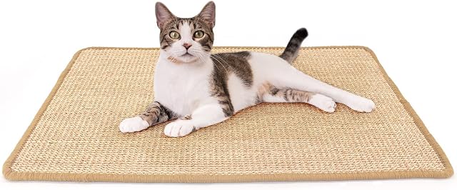 Petslucent Cat Scratch Mat, Sisal Cat Scratching Pad for Indoor Cats Grinding Claws and Protect Couch Carpets Sofa Horizontal Cat Scratcher Post Board (60*40cm, Light Brown)
