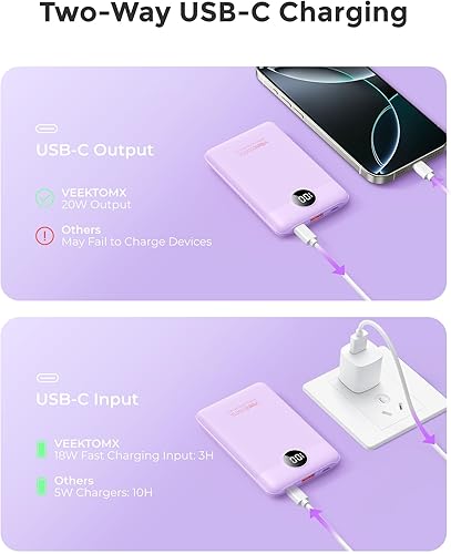 Miniatura 4 de VEEKTOMX Mini banco de energía de 10000 mAh, 22.5 W de carga rápida, pequeño cargador portátil con PD 3.0 y QC 3.0, cargador USB C delgado y ligero
