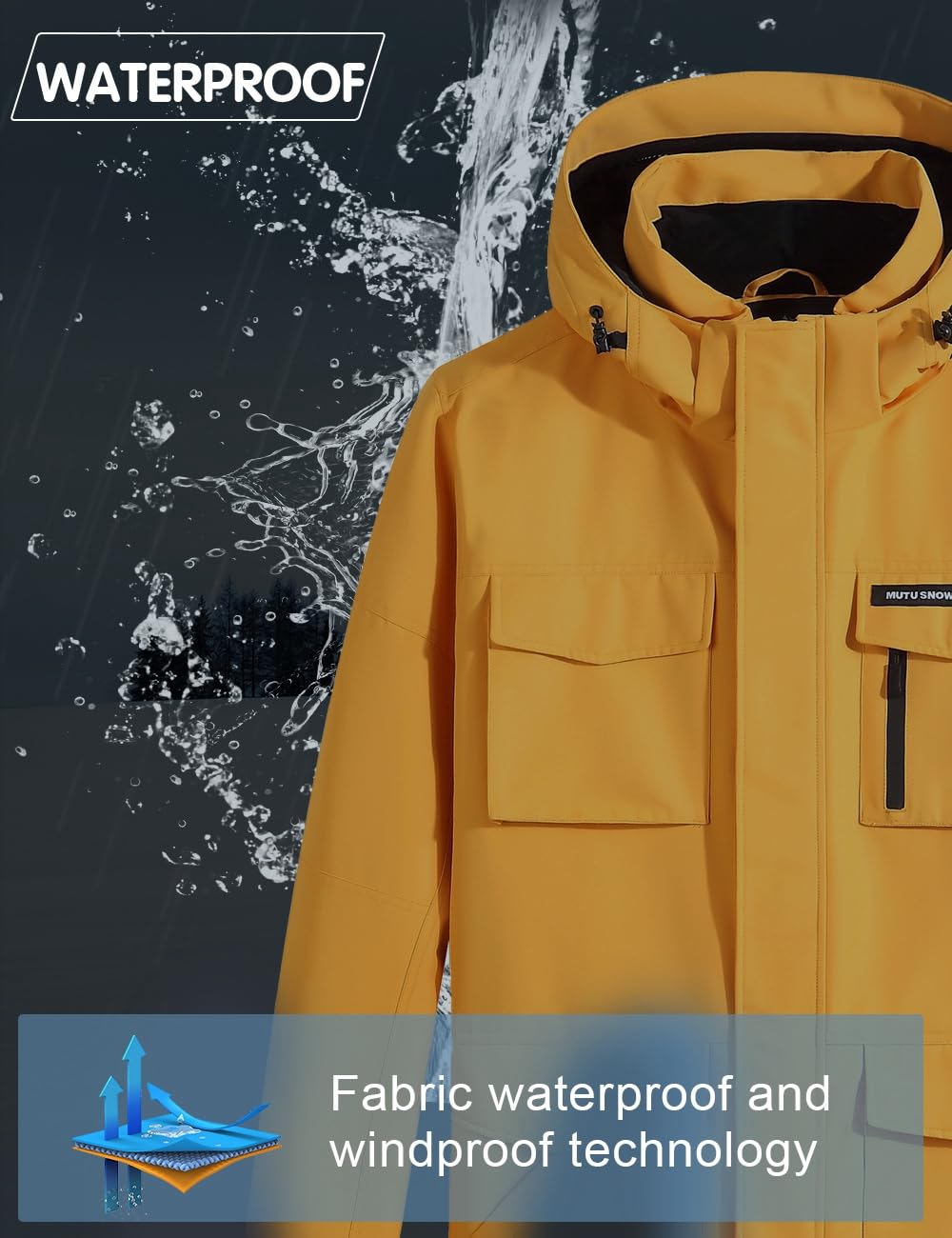 HOUZONIY Herren Skianzug Schneeanzug Atmungsaktiv Winddichte Schneehose Schneejacke mit Abnehmbare Kapuzen zum Skifahren Snowboarden Skisuit