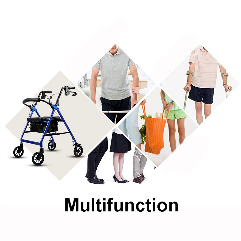 Marco para caminar plegable de aluminio, ayuda para la movilidad, andador, andador, carrito de la compra con asiento y freno de mano, para ancianos (rojo) (color: azul) estrella de luz