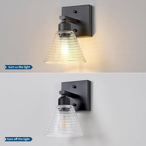 Miniatura 4 de Lámpara de tocador de baño de 1 luz, accesorios de iluminación de baño modernos negros con pantalla de vidrio transparente, apliques de pared de