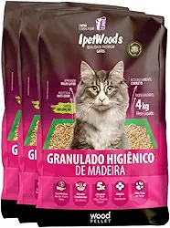 Kit Granulado Higiênico de Madeira para Gatos Ipet Woods, 12kg, Super Absorção, Biodegradável