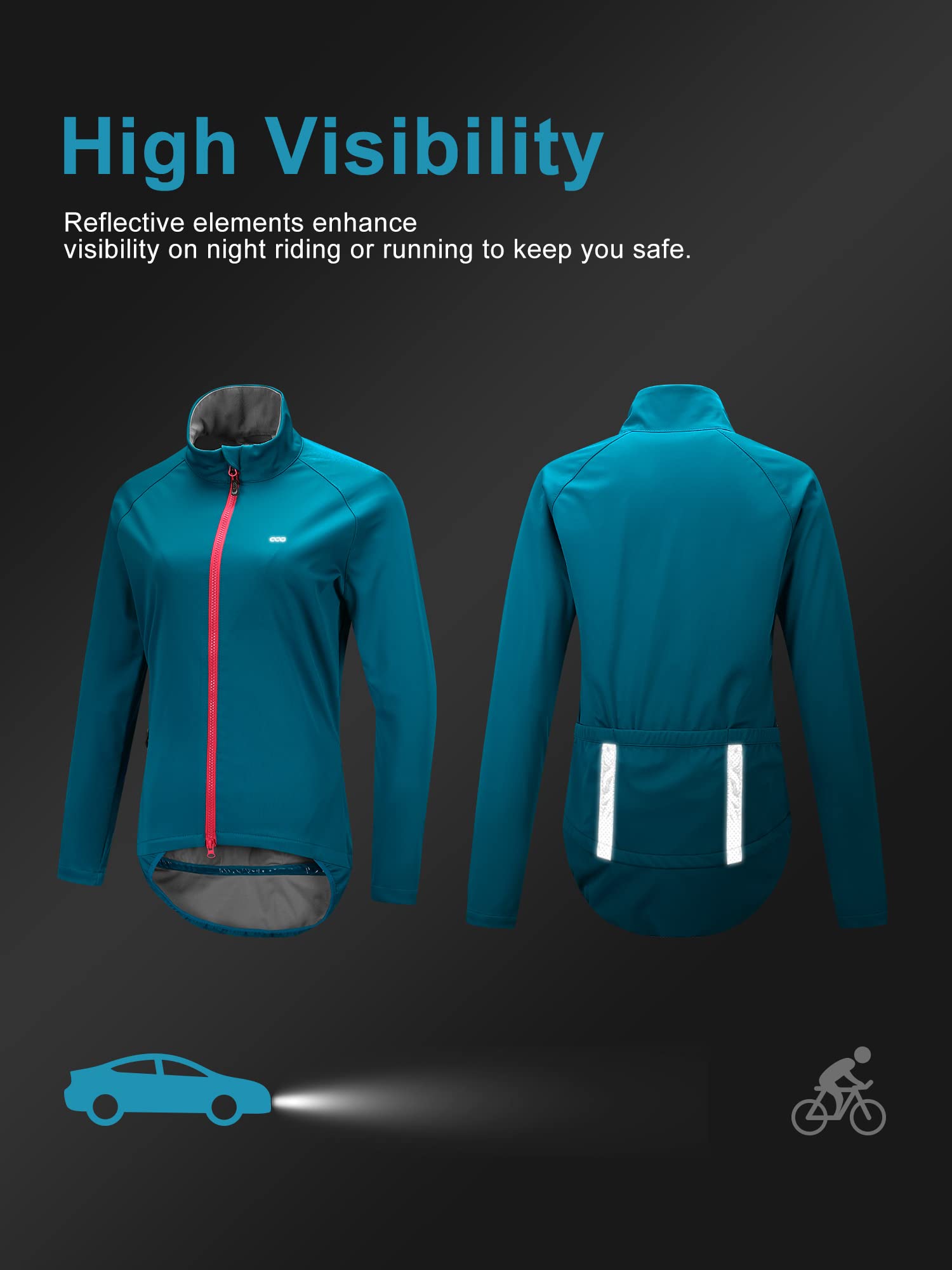 33,000ft Chaquetas de ciclismo para mujer, chaquetas cortavientos e impermeables con tiras reflectantes y mangas desmontables para ciclismo, running, senderismo y montañismo