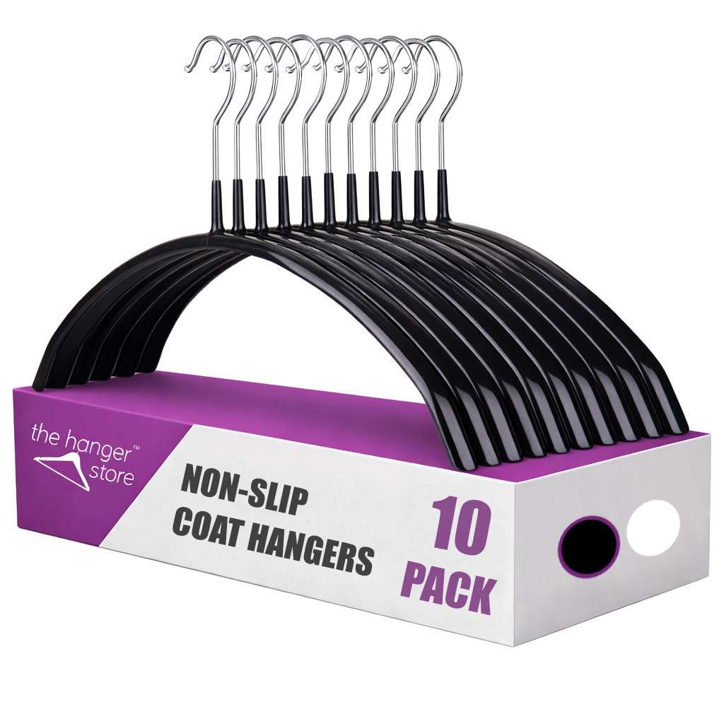 The Hanger Store 10 Non-Slip Rubber Coat Hangers - Strong Metal Cloth Hangers with Anti-Rust Chrome Hook & Slim Space-Saving Design - Ideal for Knitwear, Jumpers, Sweaters, Shirts & Tops