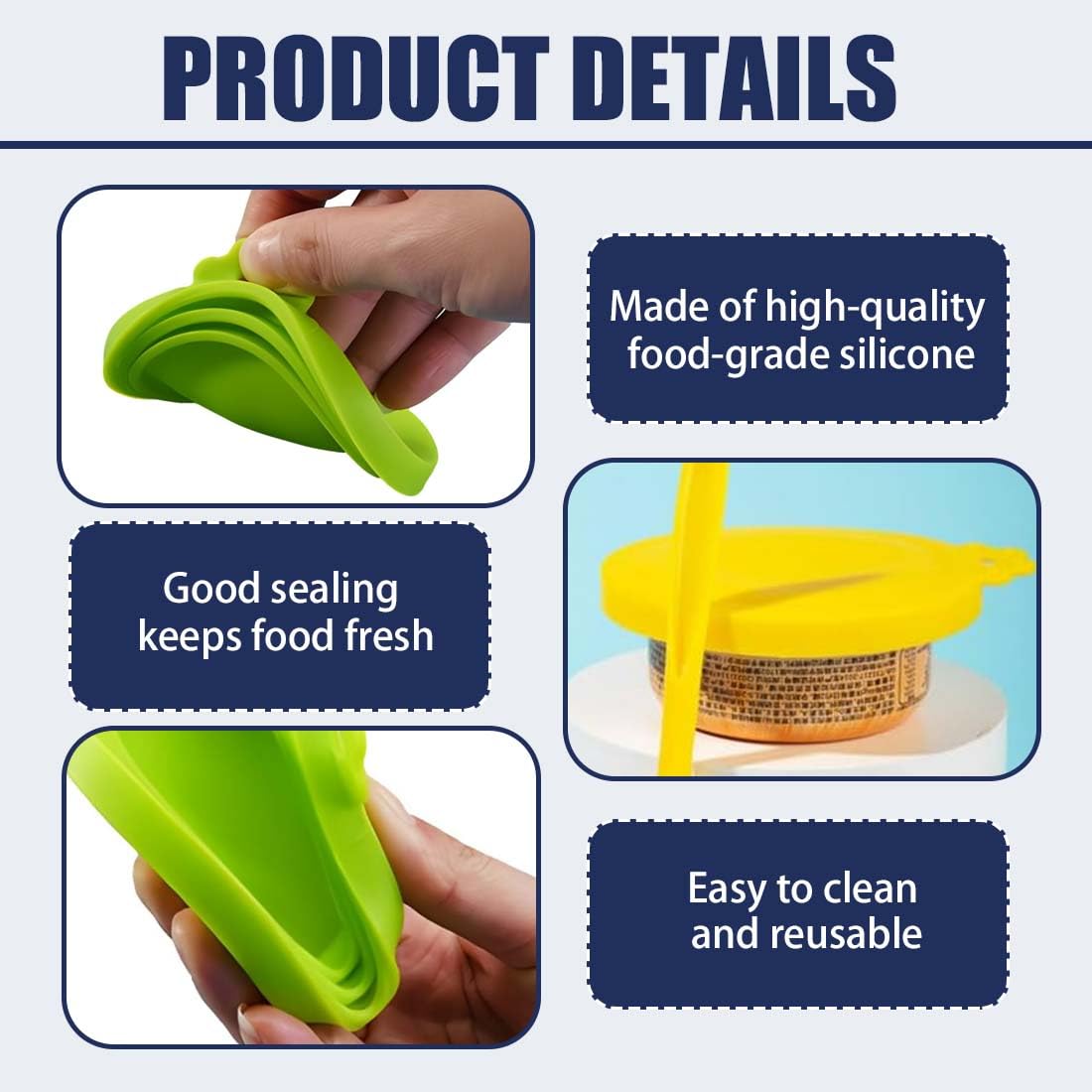 Couvercles En Silicone Pour Boîtes De Nourriture Pour Animaux, Lot De 2 Pièces Universel, Pour 3 Tailles Standard De Conserves Livré Avec Une Cuillère (Jaune, Verte)
