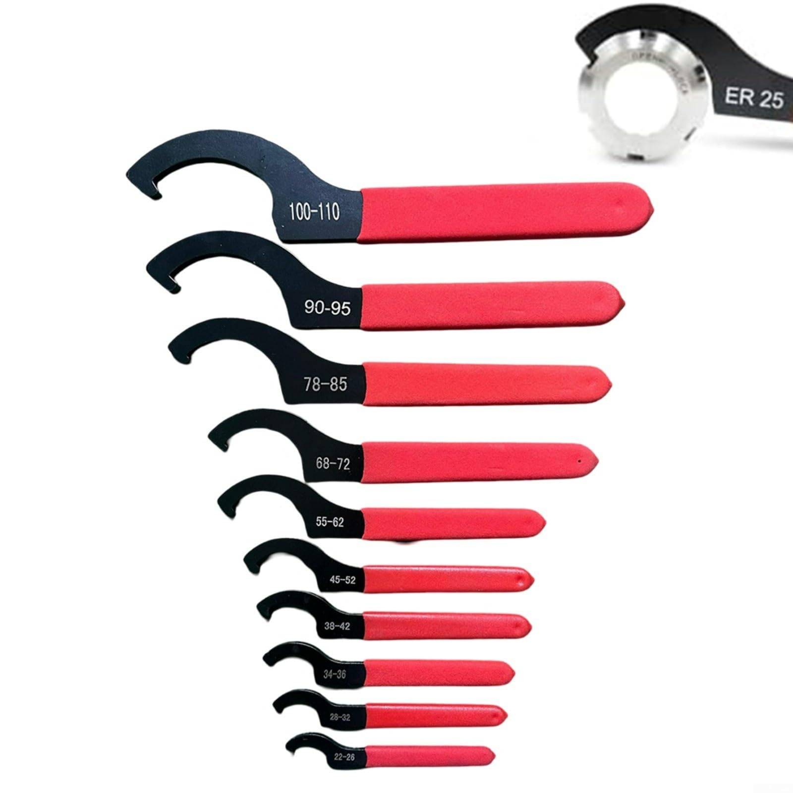Set di 10 chiavi a gancio regolabili a C, strumenti a ghiera di varie dimensioni con maniglie antiscivolo sicure per sistema di sospensione e regolazioni degli urti