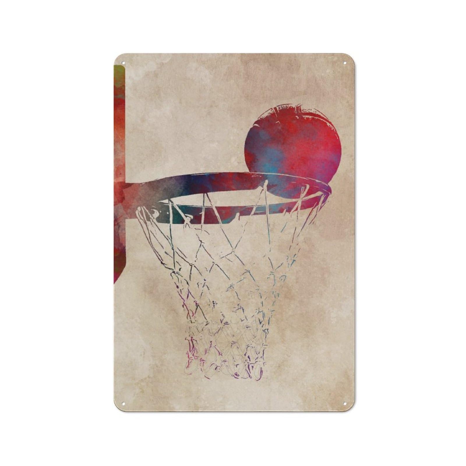 Junmoney Basketball For Lounge Or Reading Corner, Rustic Tin Sign 30X20cm, For Home Interiors, Feature Walls And Decorative Displays