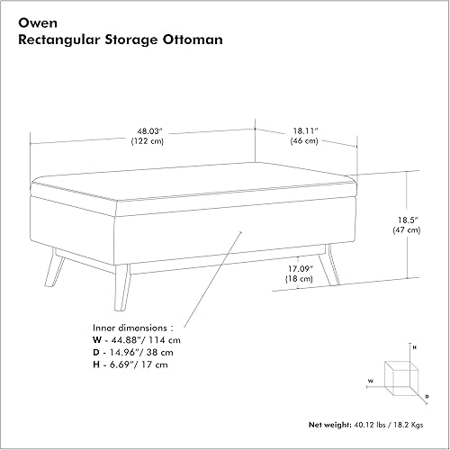 Miniatura 3 de Simpli Home Owen - Taburete rectangular de 48 pulgadas de ancho, con reposapiés de piel sintética para sala, color marrón Sillín café