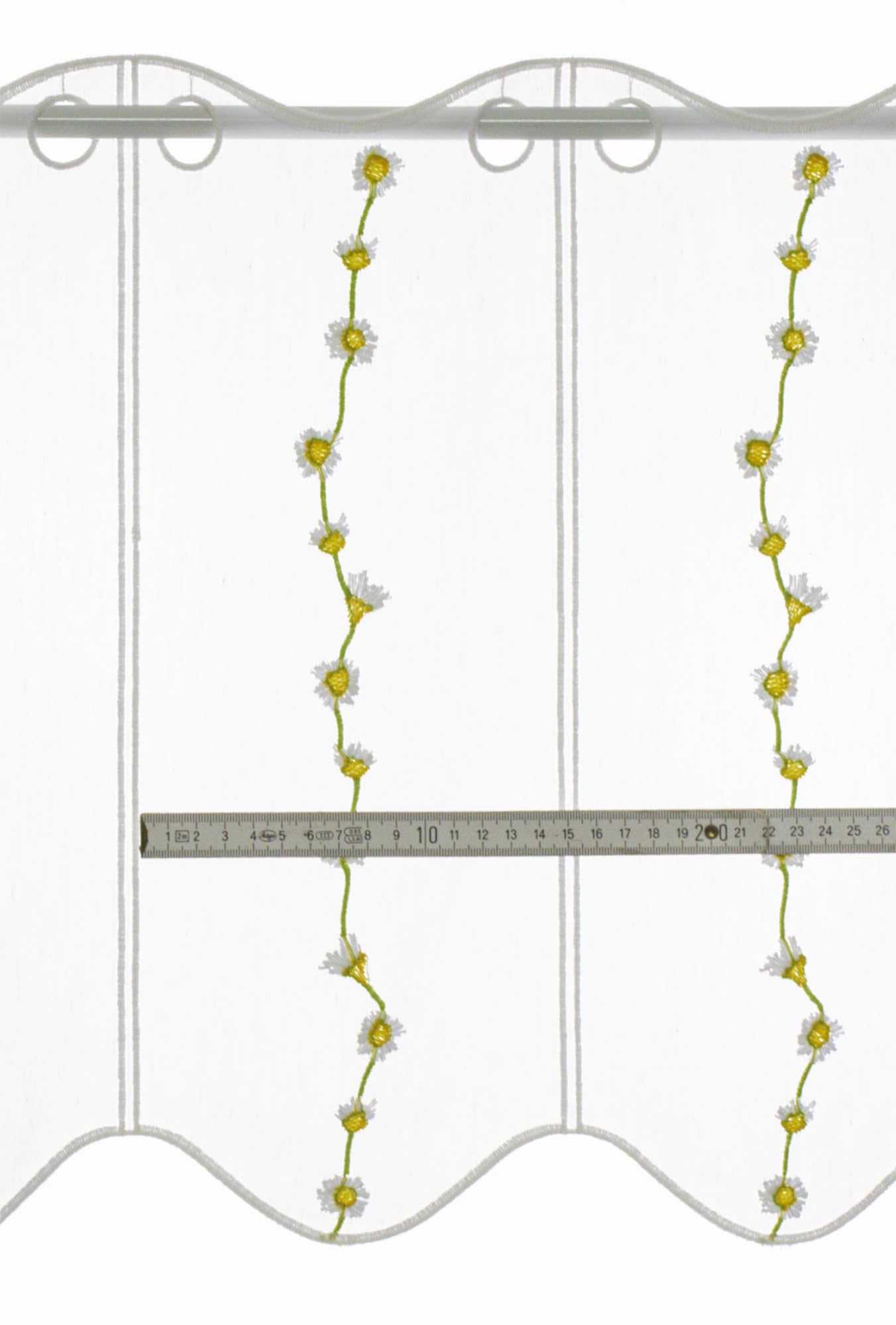 Scheibengardine Gänseblümchen 40x208 cm H/B weiß grün gelb Bistrogardine Vorhang Küche 1er Pack
