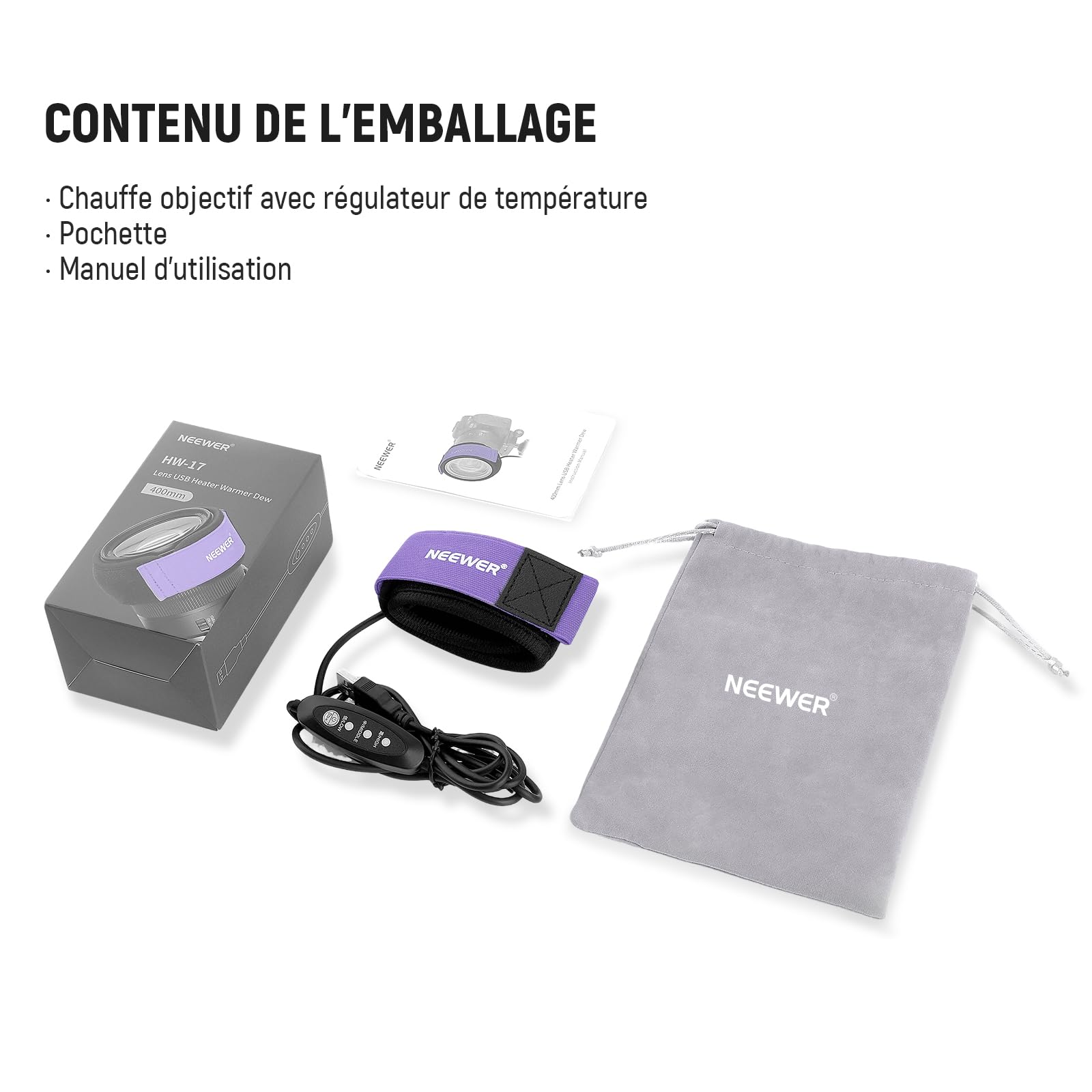 NEEWER 16"/400mm Chauffe-Objectif USB pour Télescope, Bande Chauffante Anti-Buée,3 Niveaux de Température, Empêche Condensation de Rosée pour DSLR Caméra sans Miroir Jumelles Astrophotographie, HW-29B