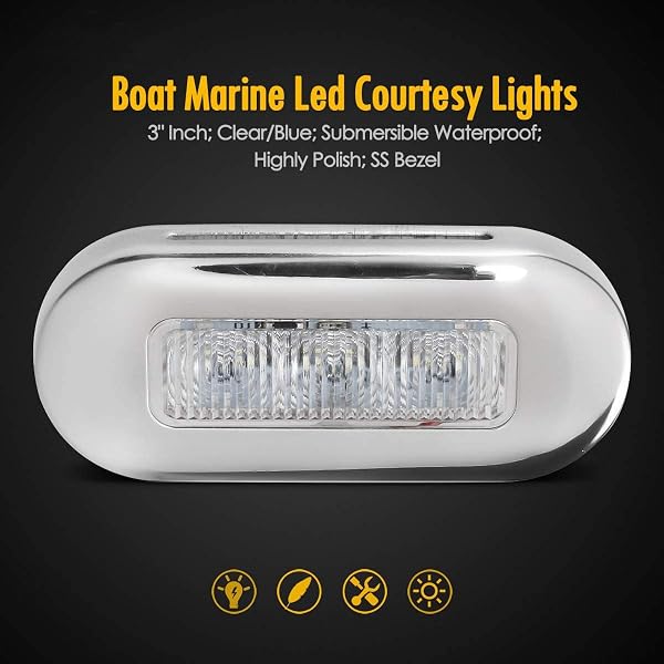 Greluma 4Pz 3LED marine per barche impermeabili Luce di cortesia interna per ponte di poppa di navigazione Illuminazione della cabina per Kayak Barca a vela Bass Boat Nave (blu) - 2