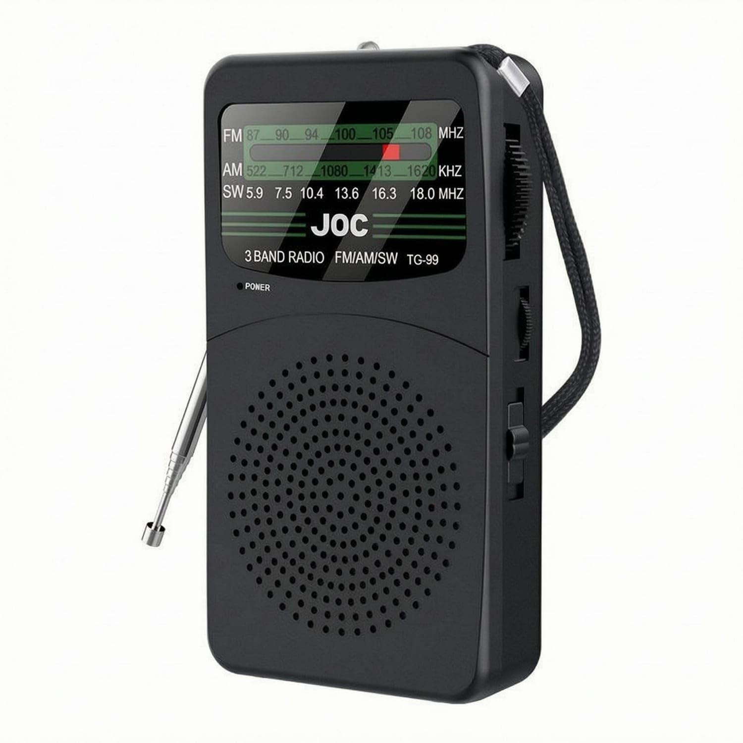 Telescopic Antenna Am Frequency Modulation SW Radio Compact Portable Radio Battery Operated Shortwave Receiver Carrying Strap, Black-image-3