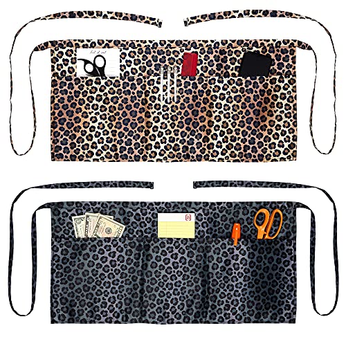 Cheetah Leopard Server Apron 2-Pack For Waitress 3 Pockets Half Waist Aprons Restaurant Coffee Shop Vendor Server #TOP2