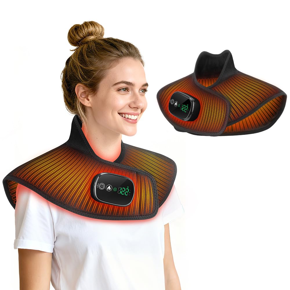 Cuscino termico senza fili per collo e spalle elettrico portatile | Con Comando TouchScreen, 5 Livelli Calore, 6 Timer, Batteria Incorporata Da 8,4V 4000mAh, Anche Per Schiena E L'addome