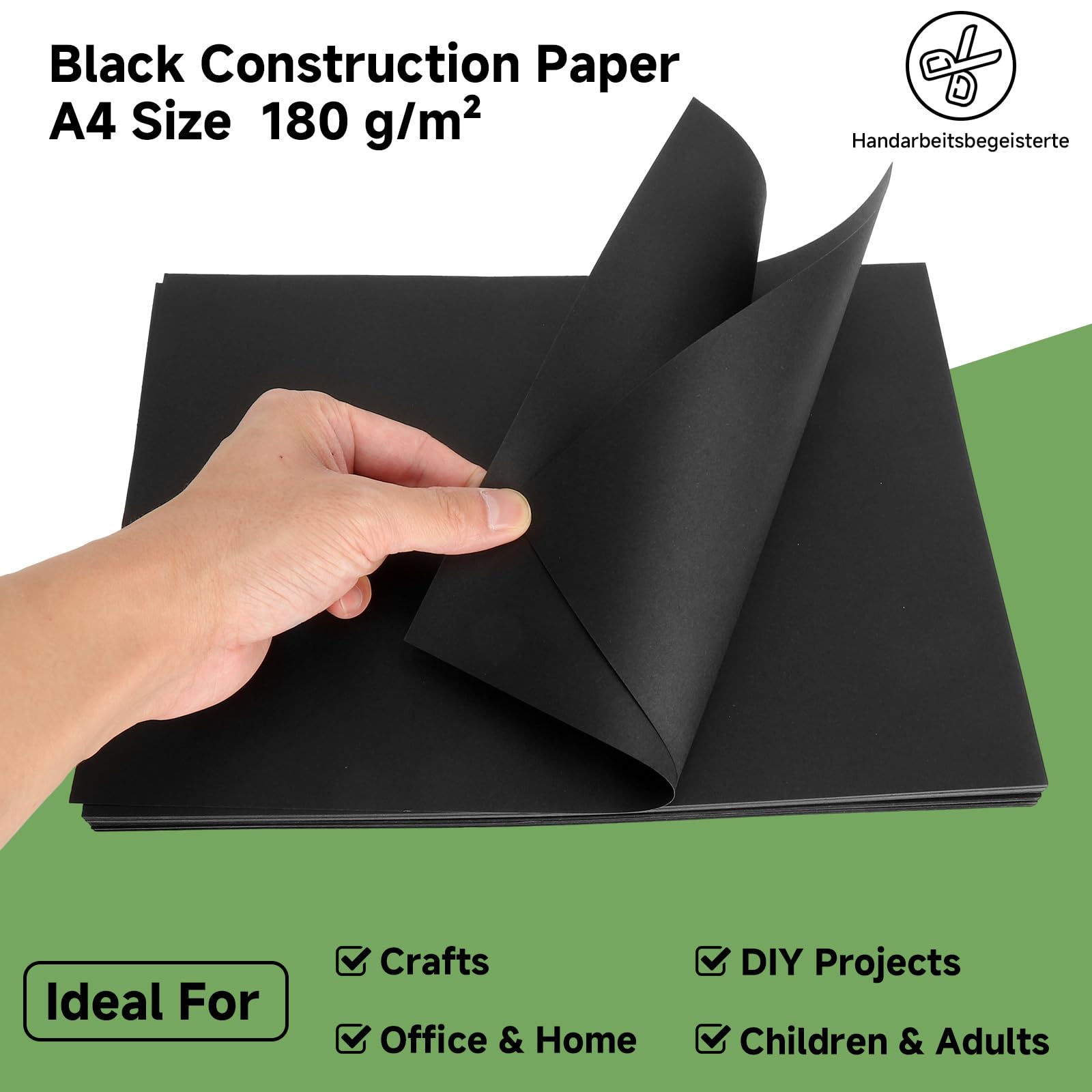 Czarny papier kolorowy A4, 180 g/m², 50 arkuszy - karton do majsterkowania, czarny, gruby papier, do drukarek laserowych i atramentowych, papier do majsterkowania do kartek DIY, rysowania, szkoły i na