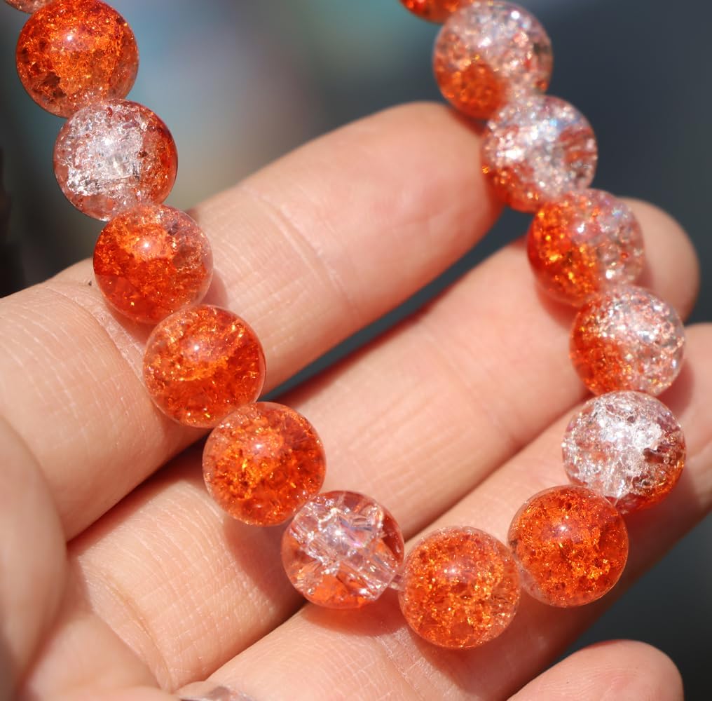 100Pcs 10mm Crackle Glass Beads for Jewelry Making - Round Spacer Crystal Beads Bulk, DIY Craft Supplies for Necklace Bracelet Earrings (Orange Transparent) - Image 5