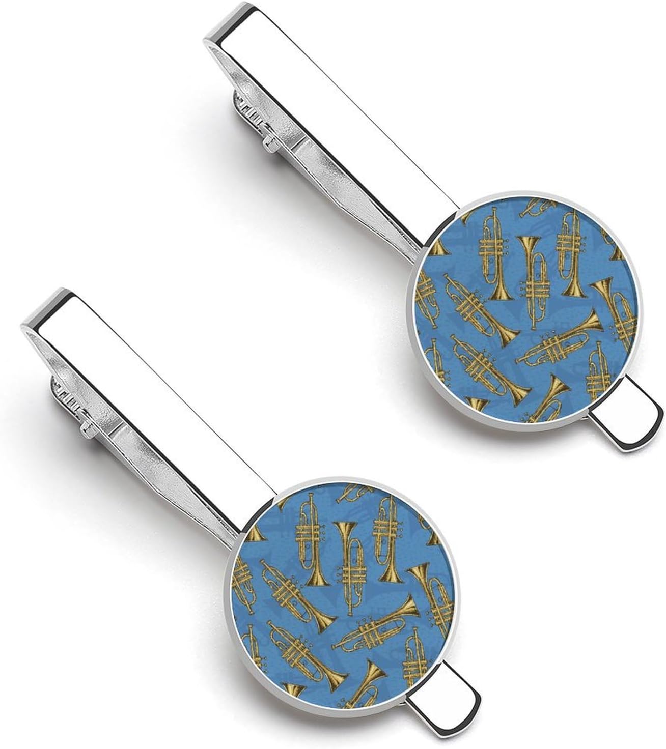 Golden Trombones of Music Notes Pattern Tie Clips 2 Pcs Funny Bar Clip Set Necktie Clothing Accessories for Weddings Party Business