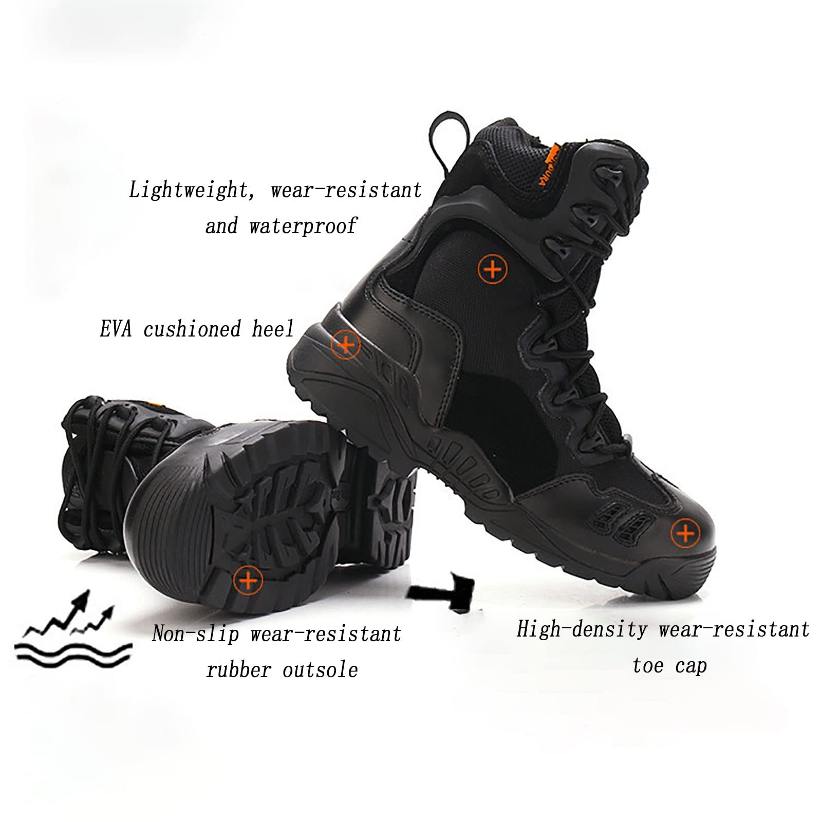 CLSQLXYJZC Taktische Wanderstiefel für Herren, High-Top-Frühling und Herbst, leicht, atmungsaktiv, mit Reißverschluss, Militärstiefel, Outdoor-Schnürstiefel, Bequeme, langlebige Arbeitsstiefel