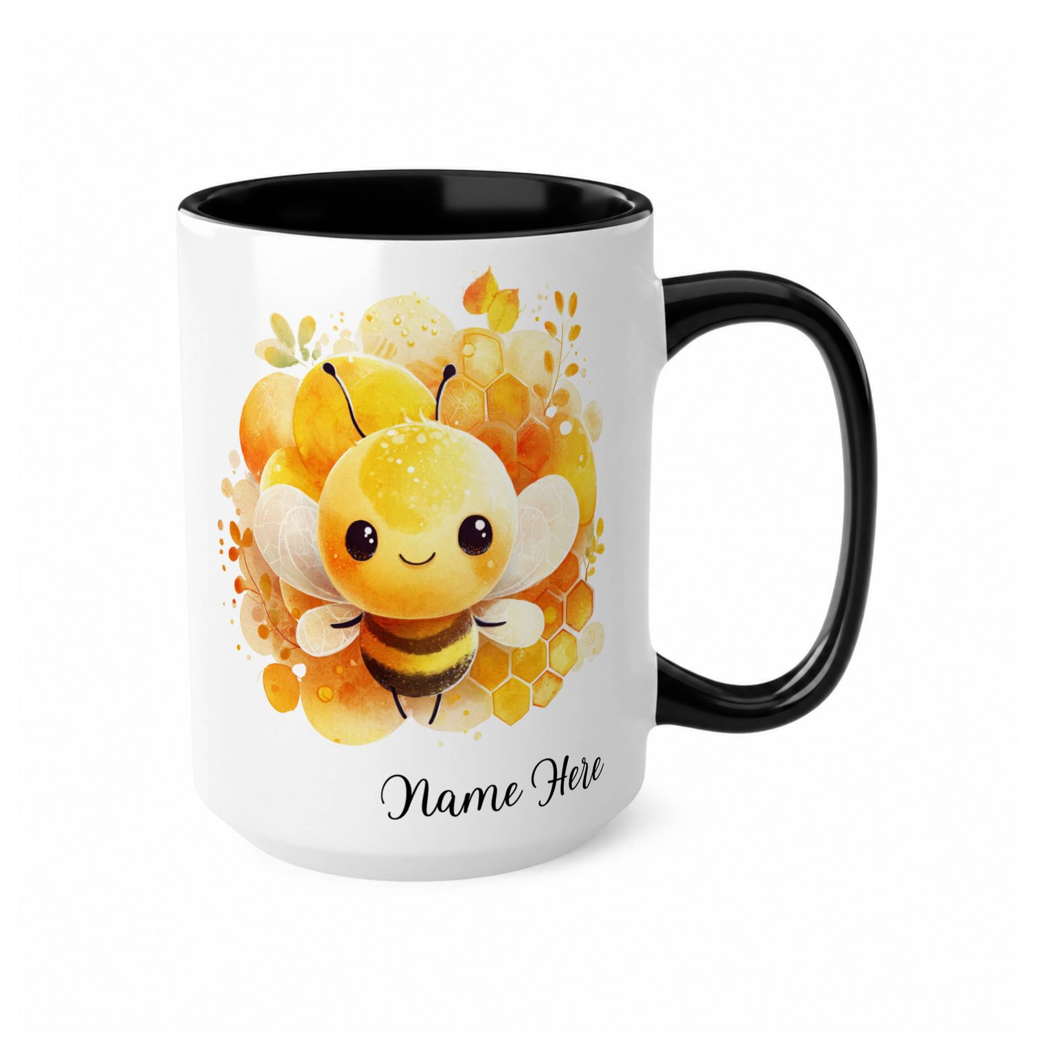 Personalised Bee Mug with Name, Cute Honey Bee Design Custom Mug, Gift for Her, Birthday Gift, Girlfriend, Wife, Bumblebee Lovers, 11oz Ceramic Coffee Cup (Black 15oz, Mug) โ image 1