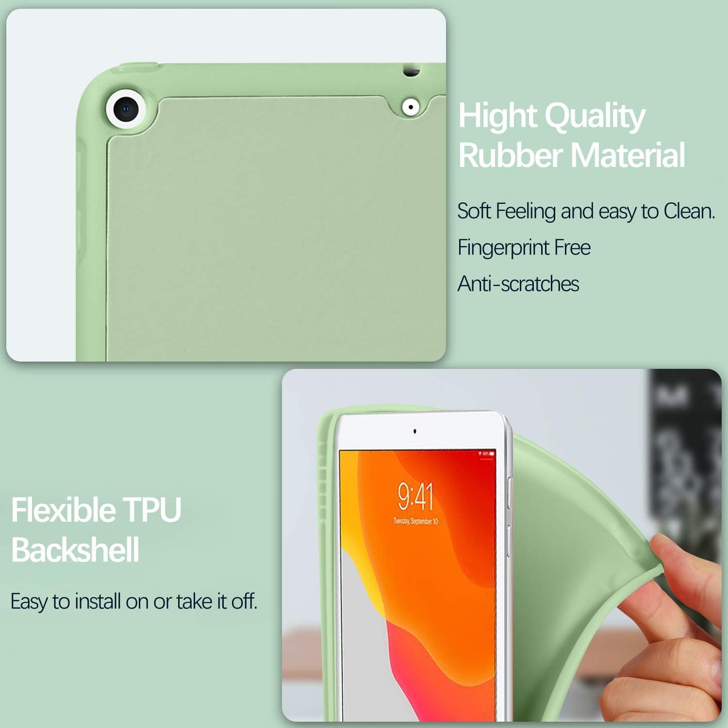 BENTOBEN iPad 9th / 8th / 7th Generation Case iPad 10.2 Case 2021/2020/2019 with Pencil Holder, Premium Protective Tablet Case Soft TPU Back Smart Cover Auto Wake/Sleep for New iPad 10.2 inch, Matcha