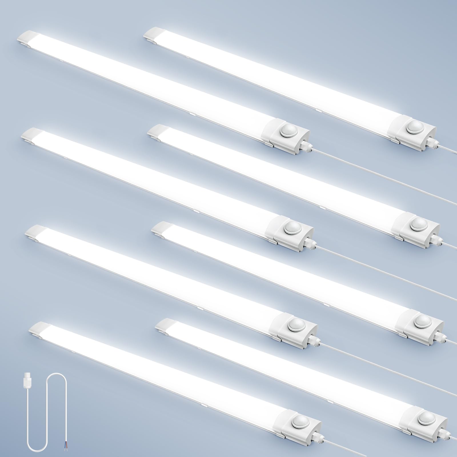 papasbox 40W LED Batten Light 120cm with Motion Sensor – 6500K Daylight, IP65 Waterproof Strip Light for Garage, Kitchen, Workshop, Carport – Energy-Saving Tube Light, 8 Pack