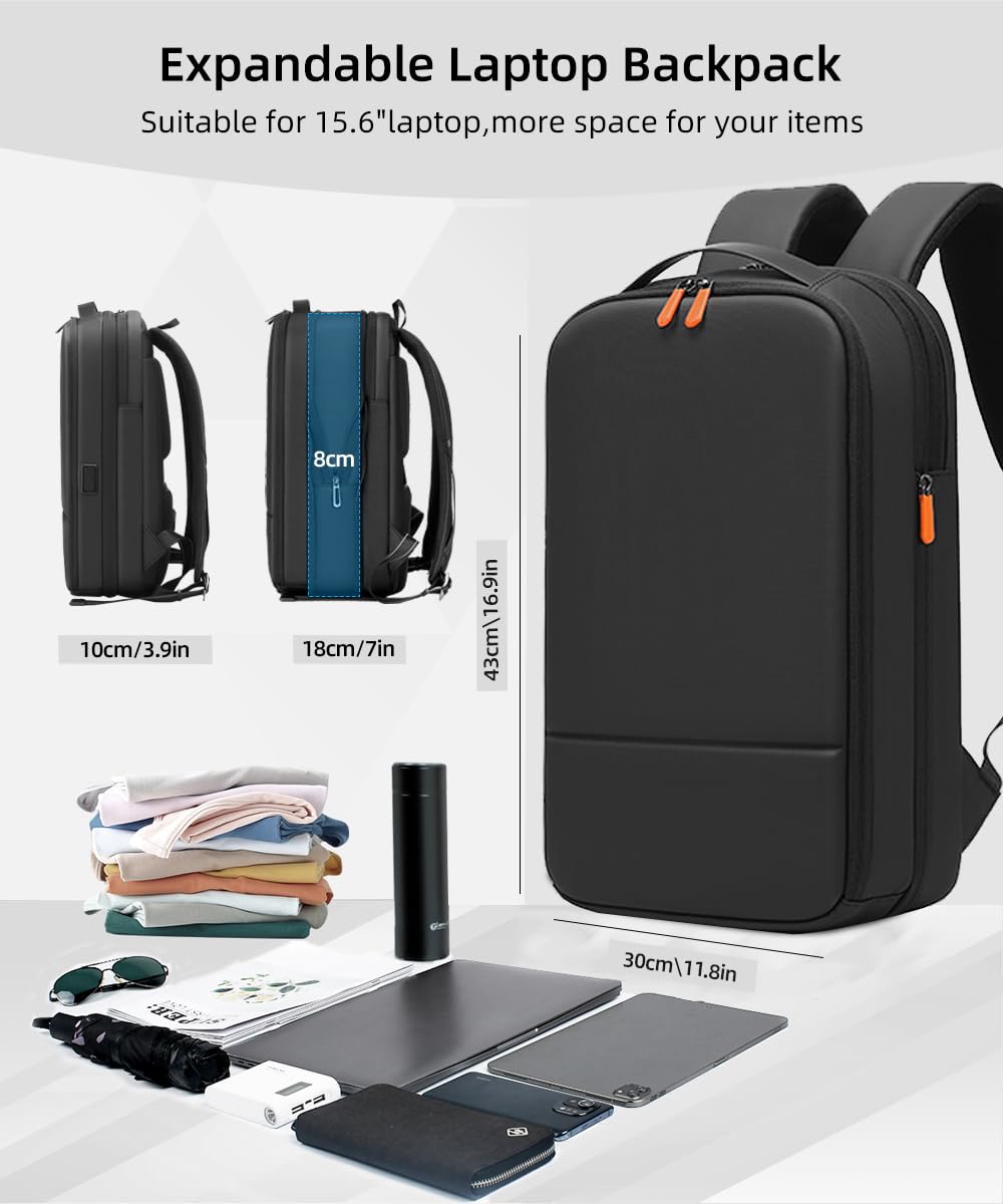 Zaino da lavoro per uomo Zaino sottile espandibile per laptop da 15,6 pollici con porta USB per caricabatterie