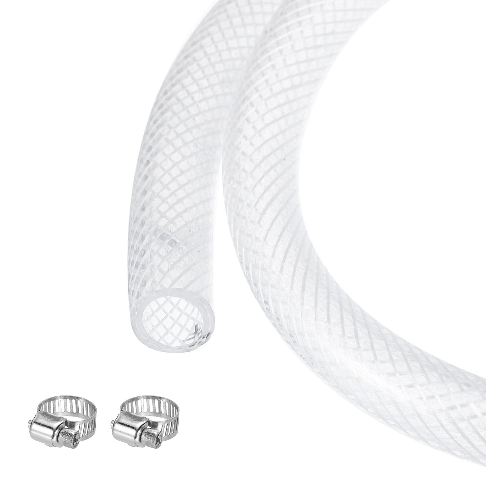 Tuyau d'arrosage tressé PVC transparent anti-pliure avec serrage 19mm