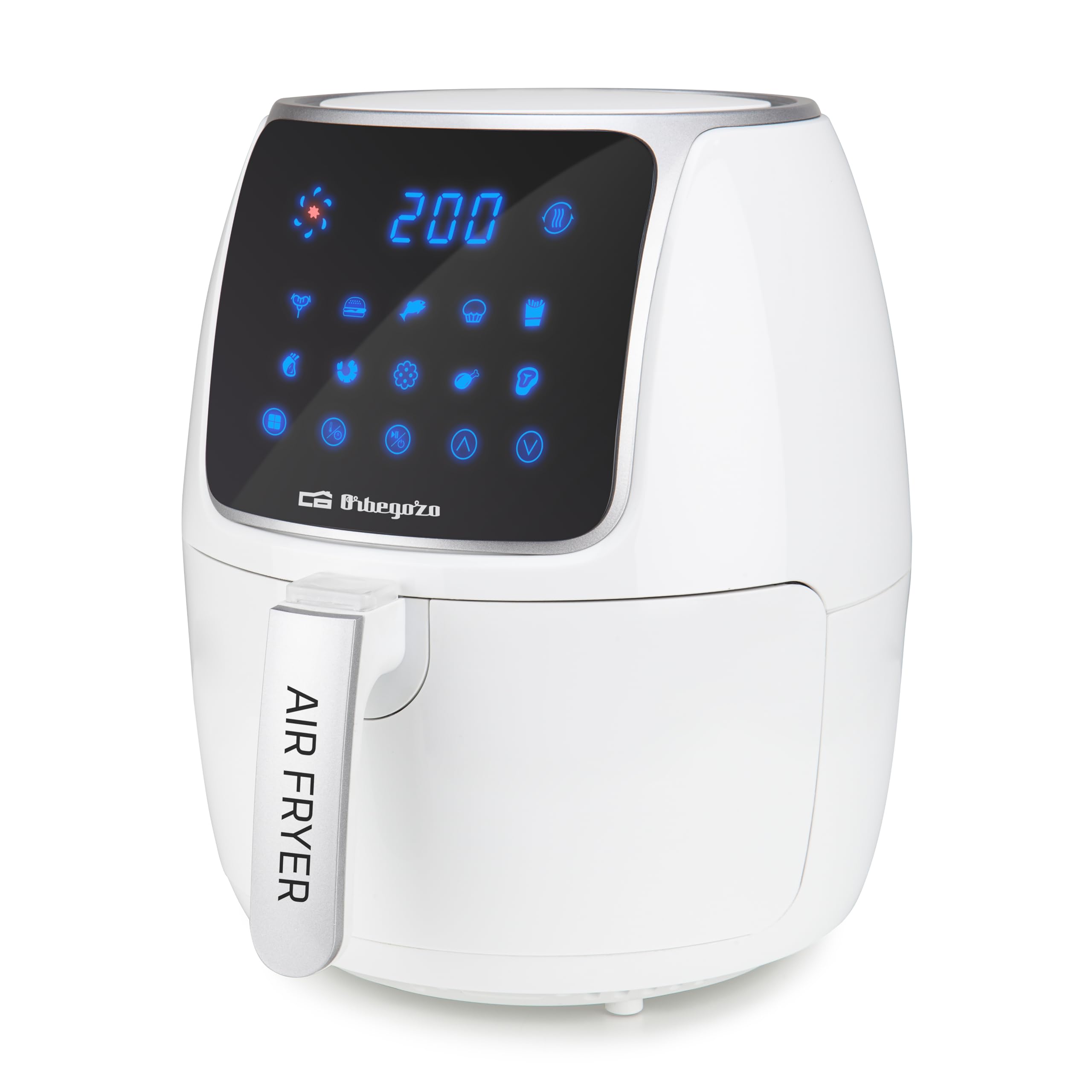Orbegozo FDR 64 Freidora de Aire 4L, 1500W, 10 Programas, Pantalla LED Táctil, Termostato Digital hasta 200°C, Temporizador 60 min, Cubeta Extraíble Apta Lavavajillas, Sin BPA