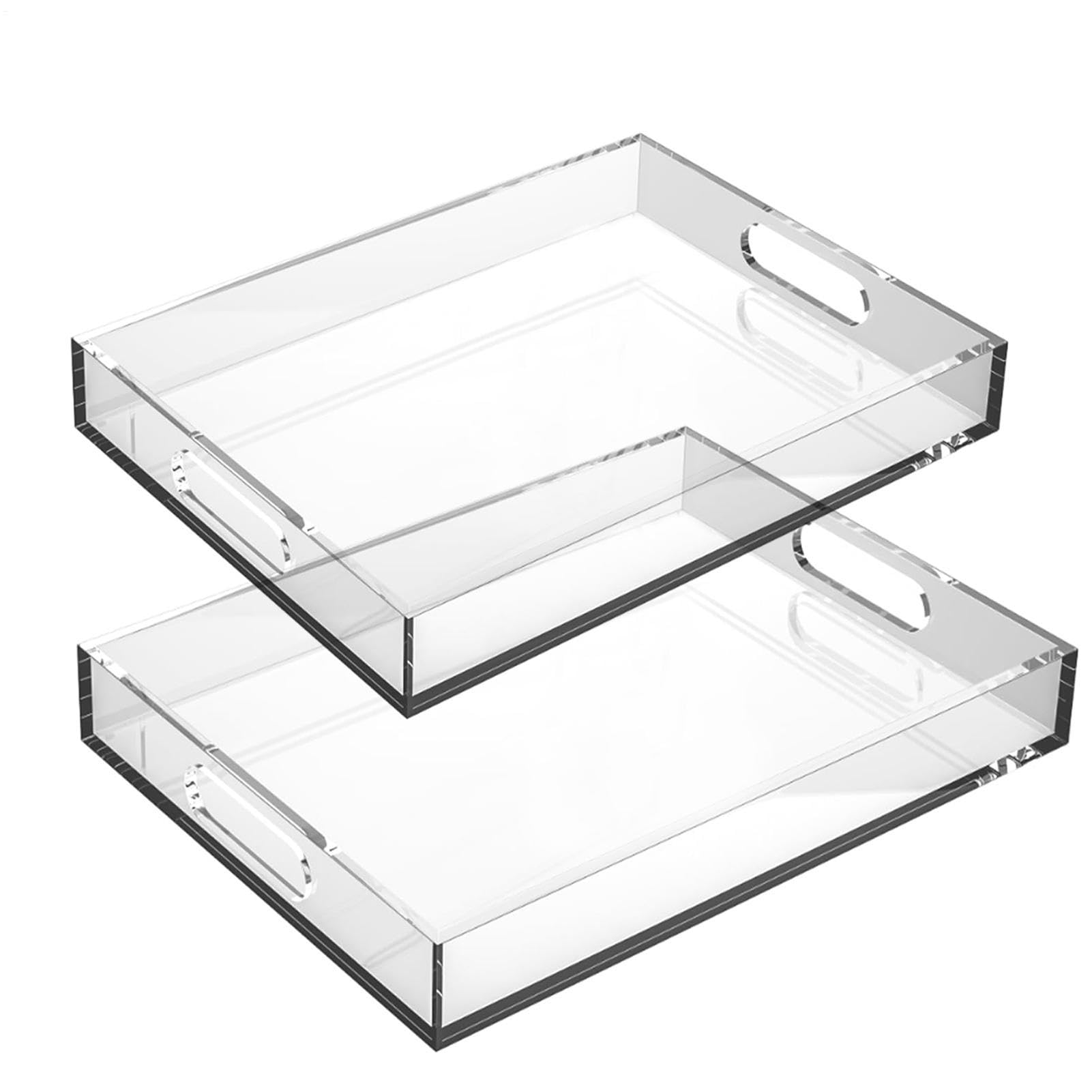 Bandejas de Acrílico Juego de 2 con asas, grande e impermeable | Bandeja de Servicio Antideslizante de Acrílico para Snacks, Cafetería, Comedor, Postres, Mesas de Centro y