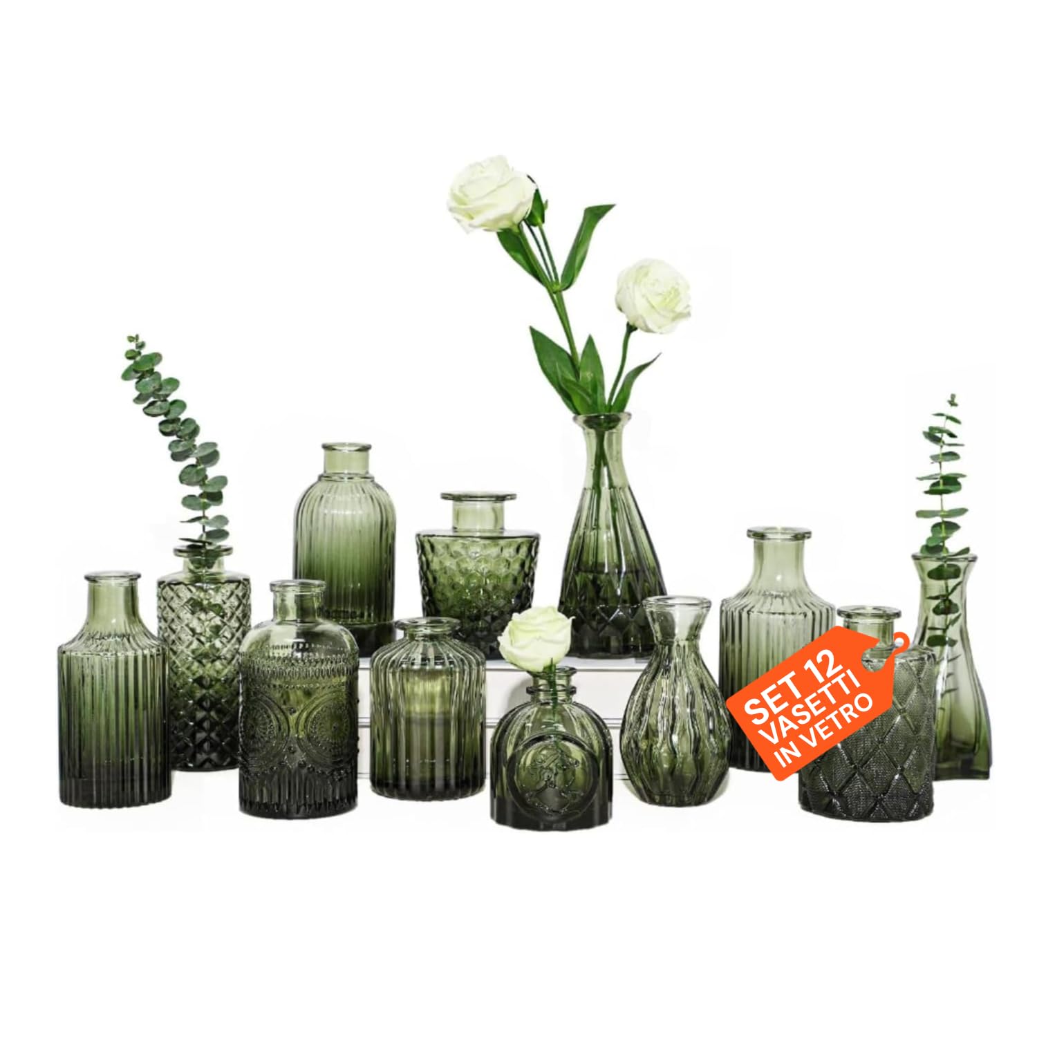 Avilia - Set 12 Vasi in Vetro Assortiti, vasi per piante da interno per Decorazioni Floreali e Centrotavola, Design Elegante con Forme Diverse, Ideali per Fiori Freschi, Secchi o Artificiali
