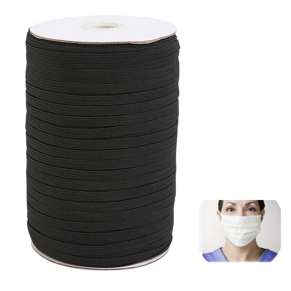 Outflower 200 Yards Length 1/8 Inch Width Briaded Elastic Band Black Elastic String Cord Heavy Stretch High Elasticity Knit Elastic Band for Sewing Craft DIY - 0.3CM180m