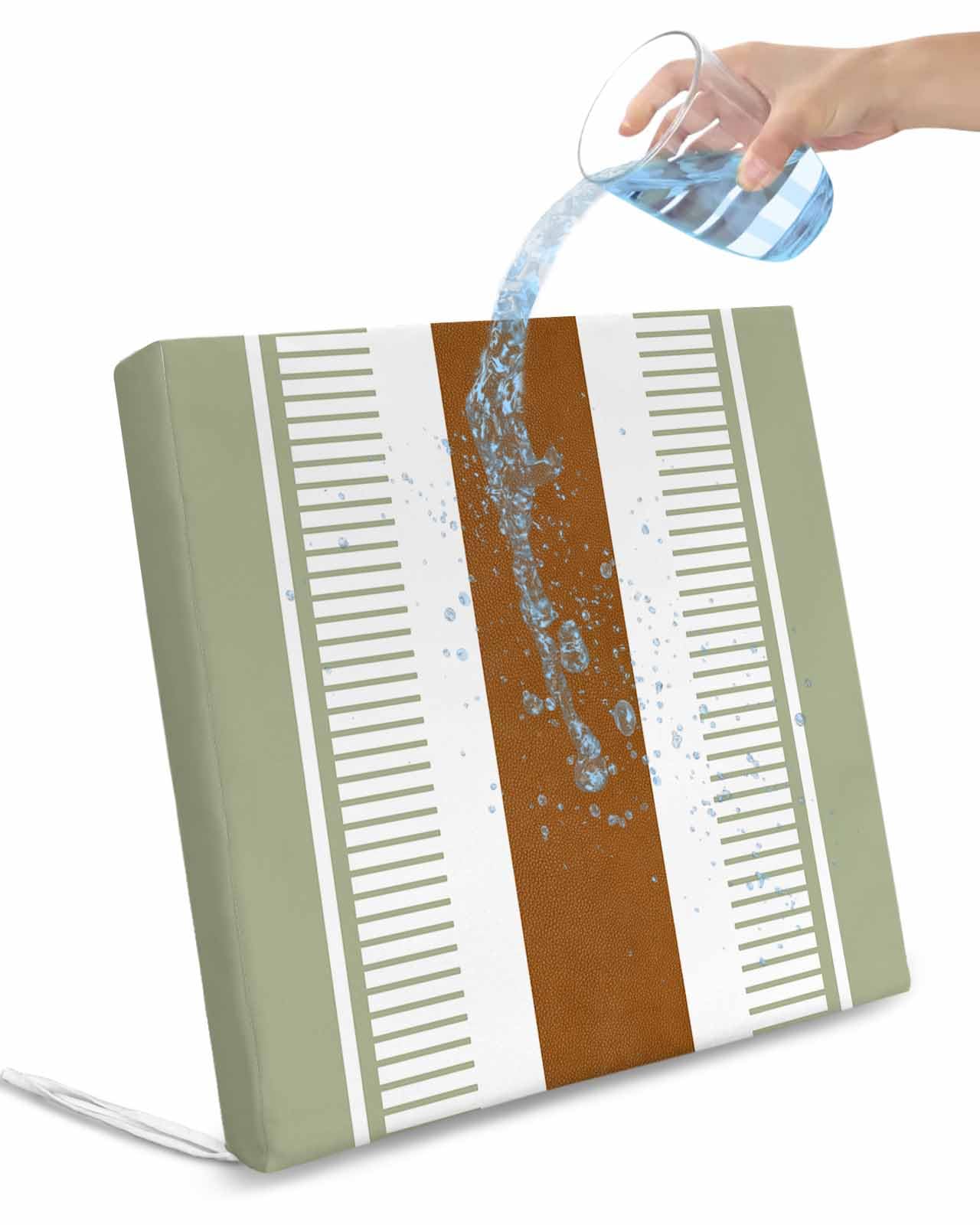 Edwiinsa Sage Green Stripes Indoor/Outdoor Seat Cushions Cover, Waterproof Patio Chaise Lounge Cushion Cover for Beach Pool Side Chair Cushions 20x18x2Pieces Contemporary Geometric Brown Boho