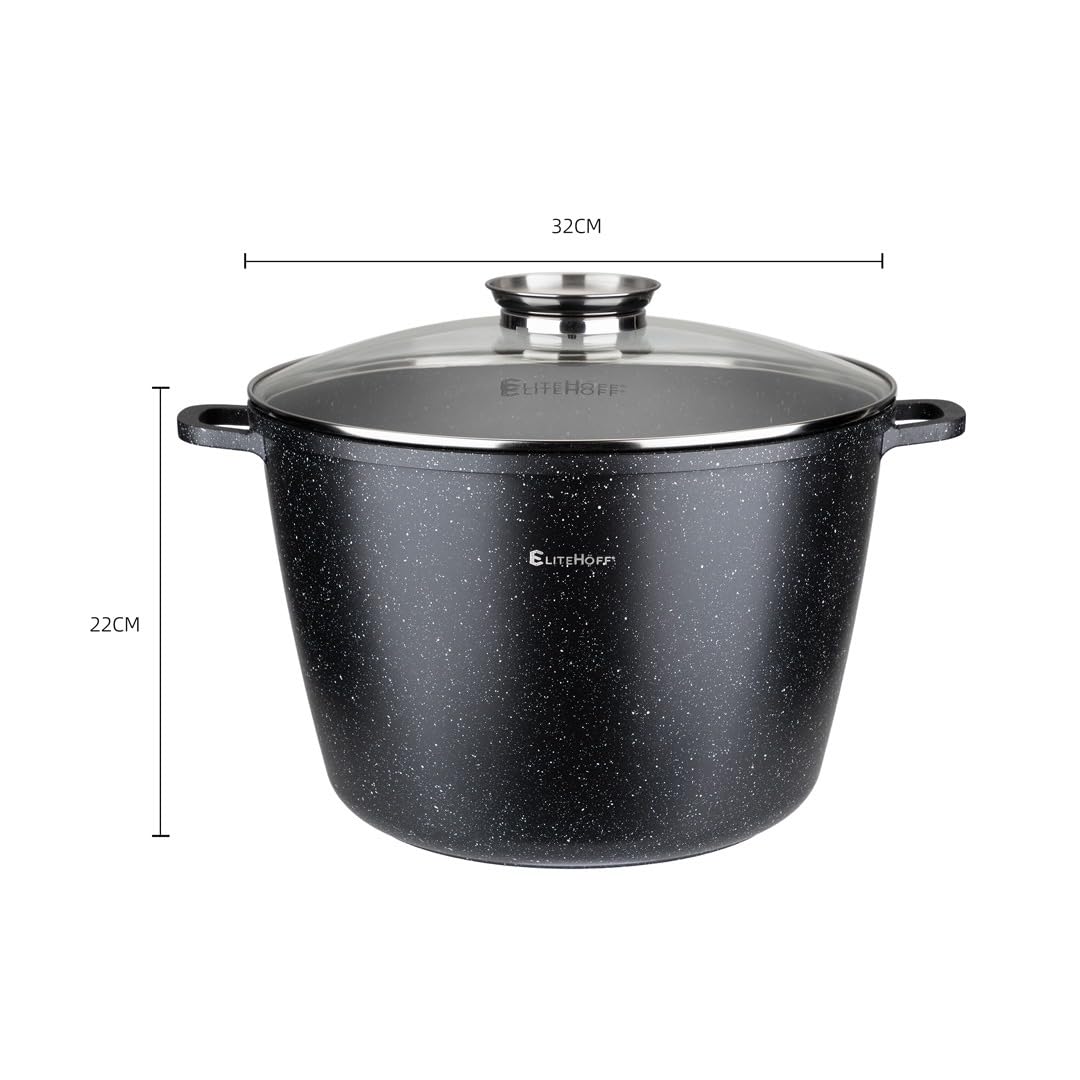 EliteHoff Kookpan met antiaanbaklaag met deksel, aluminium soeppan, grote marmerpan voor inductie, inductiepan voor alle soorten fornuizen (grijs, 10 l 28 cm