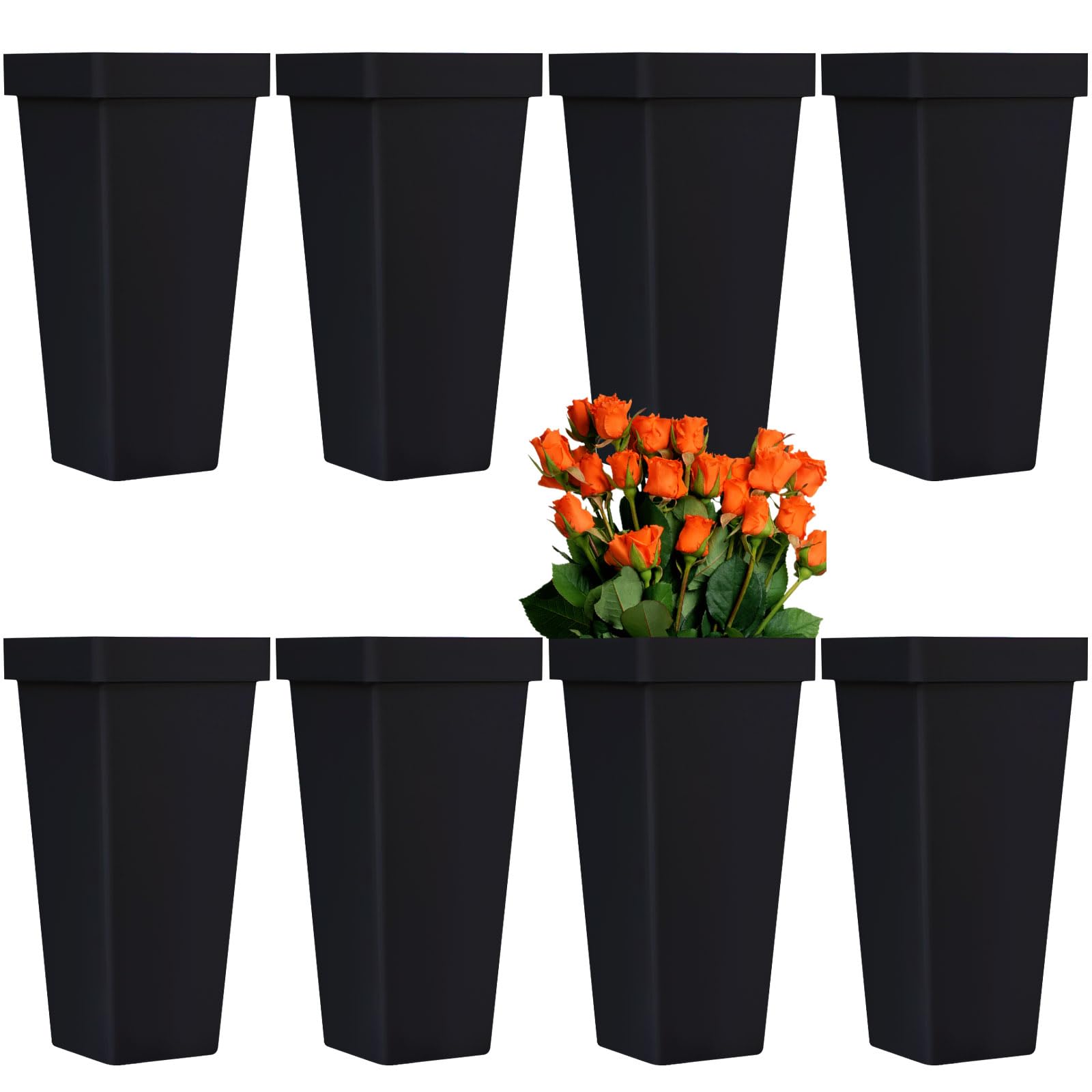 8 Pcs Flower Buckets for Cut Flowers, 13.4 Inch Plastic Floral Buckets Modern Square Vases for Centerpieces Display Decorative Plastic Vases for Home