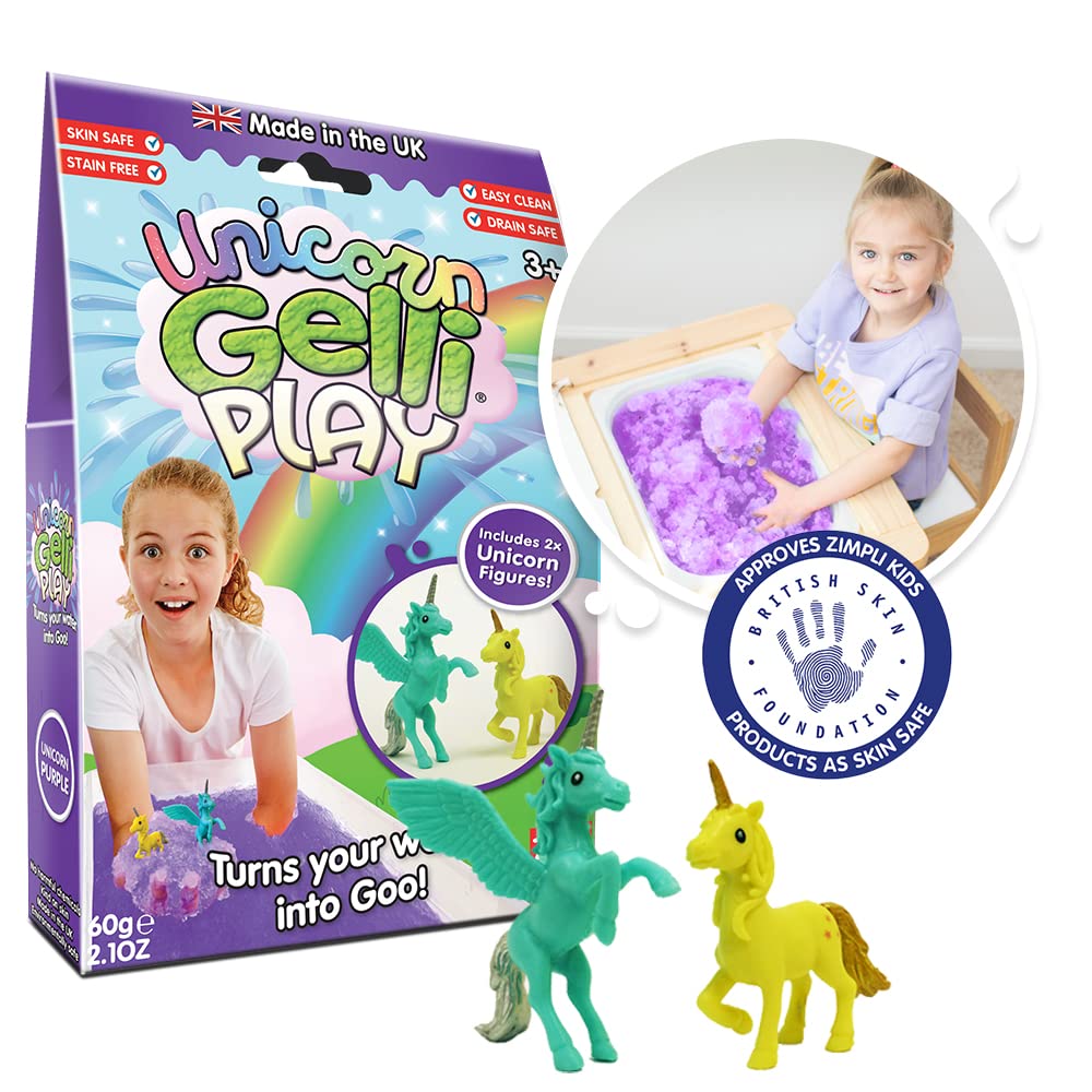 ZIMPLI - Unicorn Gelli Play Purple, 2 x Unicorn figures, Magically turns water into thick, colourful goo, Fidget Toys for Girls, Child Play, UK Made