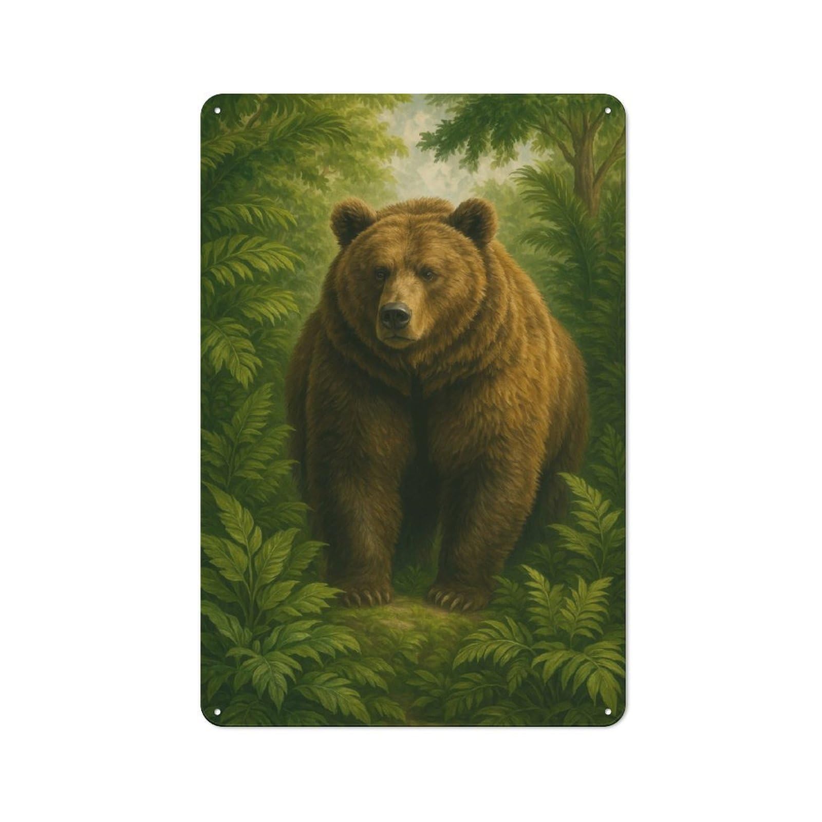 Junmoney Style-19 Vintage Metal Plaque 30X20cm Featuring Brown Bear In Lush Green Forest For Hallway Wall, For Wall Display Collectors