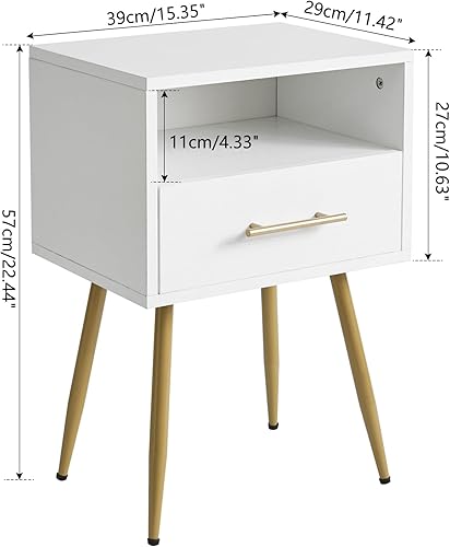 Miniatura 3 de IBUYKE Mesita de noche, mesita de noche moderna de mediados de siglo, mesita de noche con cajones y estante de almacenamiento abierto, mesa auxiliar