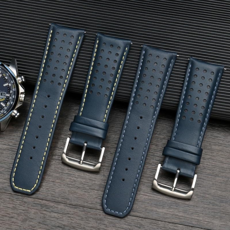 GUMMMY 22mm 23mm Blue color Genuine Leather Watchband Strap Men's Watchband For Citizen AT8020-54L/JY8078 with folding buckle bracelet