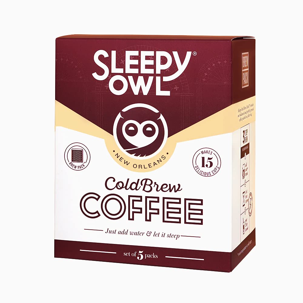 Sleepy Owl New Orleans Cold Brew Coffee Bags | Set of 5 Packs - Makes 15 Cups | Easy 3 Step Overnight Brew - No Equipment Needed | Medium Roast | 100% Arabica | Directly Sourced From Chikmagalur