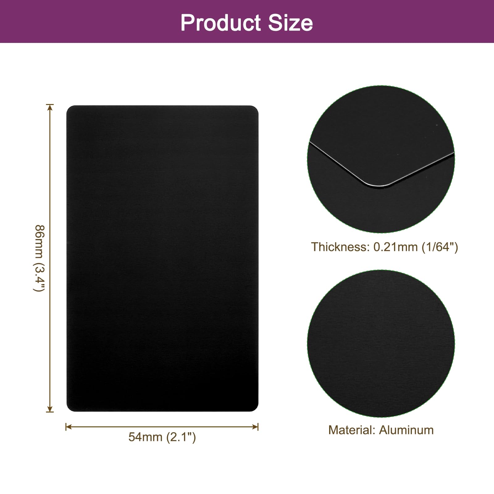 QUARKZMAN 250 Piezas De Tarjetas De Visita Metálicas En Blanco, 1/64" De Grosor 3.4x2" Materiales De Grabado De Aluminio Negro, Tarjetas Únicas Para Tarjetas De Presentación DIY, Crédito
