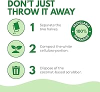 Vista 5 de Esponjas de cocina naturales, paquete de 18 – Depuradores biodegradables de celulosa y cáscara de coco – Sin olor y antiarañazos – Esponjas