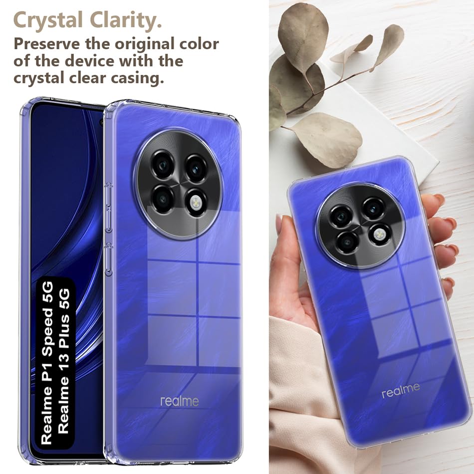 Image of Fashionury Crystal Clear Case for Realme P1 Speed 5G / Realme 13 Plus 5G | Yellowing Resistance | Transparent TPU Silicone | Raised Camera Lips | Slim Transparent Cover