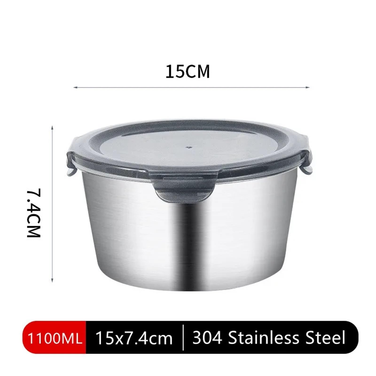 Edelstahl Aufbewahrungsdose 1/4/5 Stück 304 Edelstahl Runde Lunchbox Kühlschrank Crisper Luftdichte Lebensmittelbox Mikrowelle Heizung Kochen Mittagessen Frischhaltebox(1100ML)