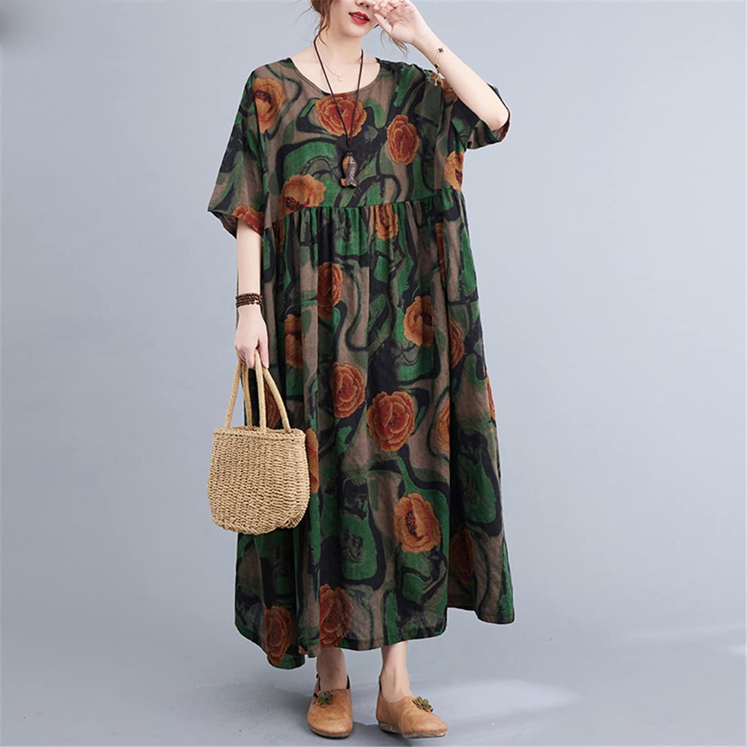 Amazon.com: Oversized Flower Print Summer Dress Womens Casual Beach Big  Large Dress Loose Floral Long Dresses Brown Dress One Size 164 : Clothing,  Shoes & Jewelry