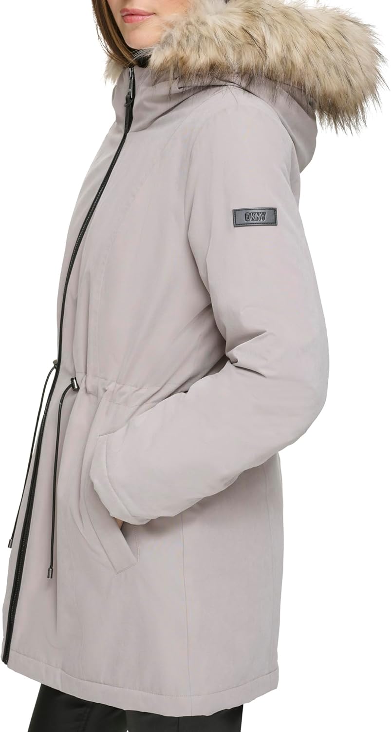 DKNY Women's Faux Fur Trim Hooded Anorak Jacket - Image 3