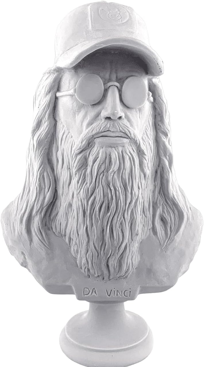 Modern Da Vinci Bust Statue with Cap and Glasses, Da Vinci Bust Statue, Da Vinci Bust, Polyester Da Vinci Head, Da Vinci Sculpture (Object-13)